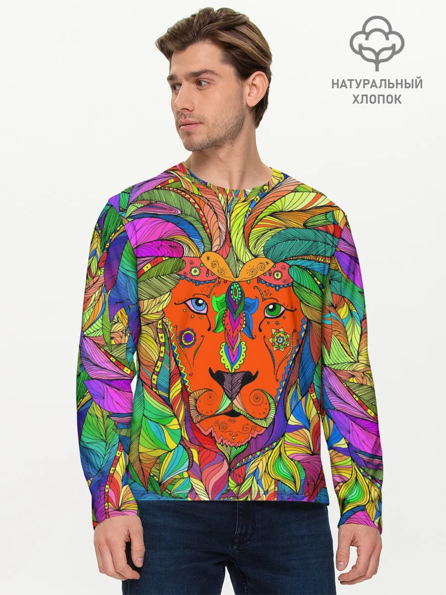 Мужской лонгслив базовый / Лев шаман