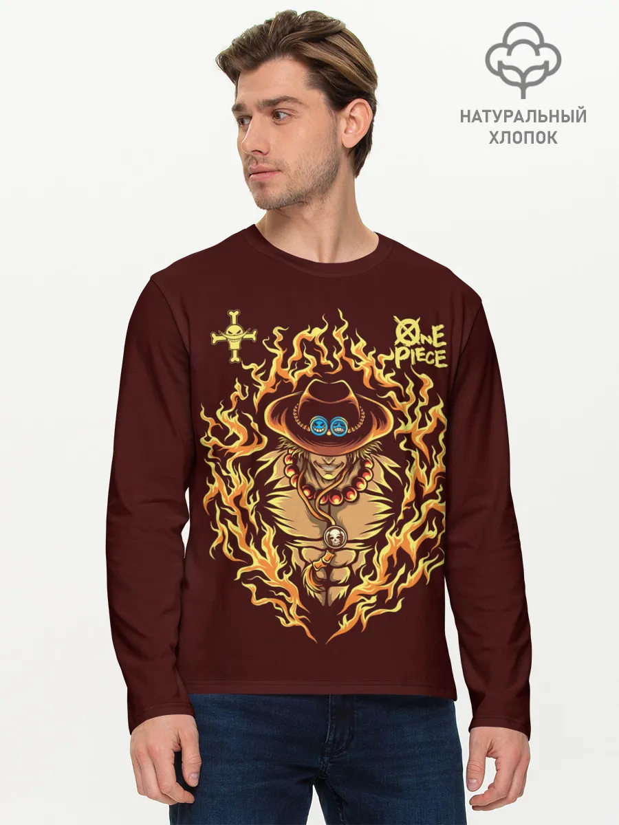 Мужской лонгслив базовый / One Piece Портгас Д. Эйс в огне