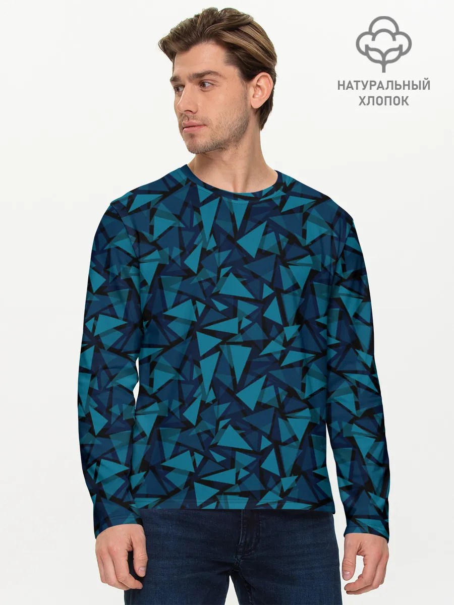 Мужской лонгслив базовый / Синий полигональный паттерн