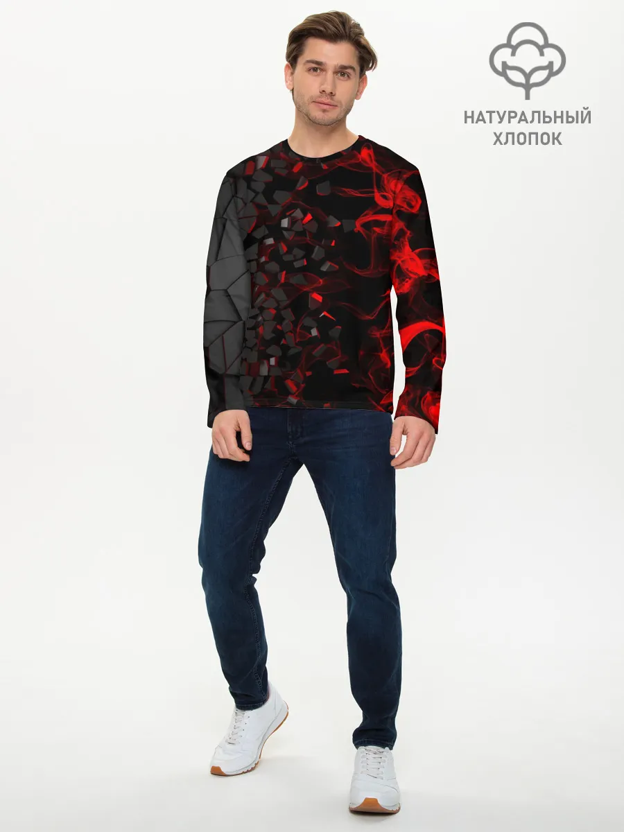 Мужской лонгслив базовый / 3Д Разлом | 3D Плиты и огонь
