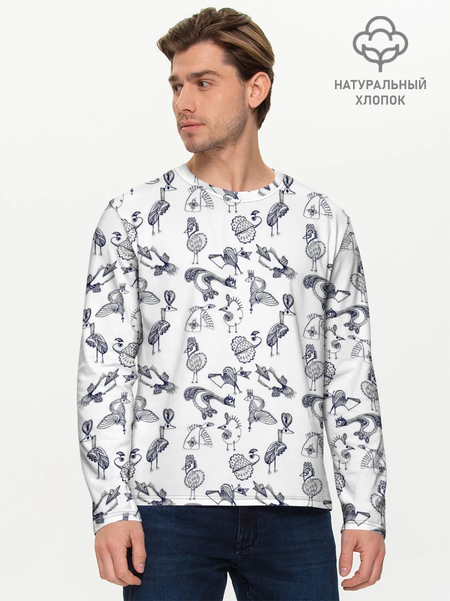 Мужской лонгслив базовый / Скетч сказочные птицы