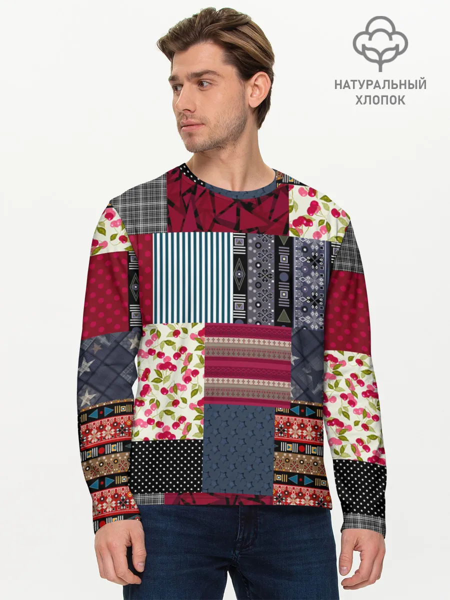 Мужской лонгслив базовый / Деревенский стиль. Пэчворк.