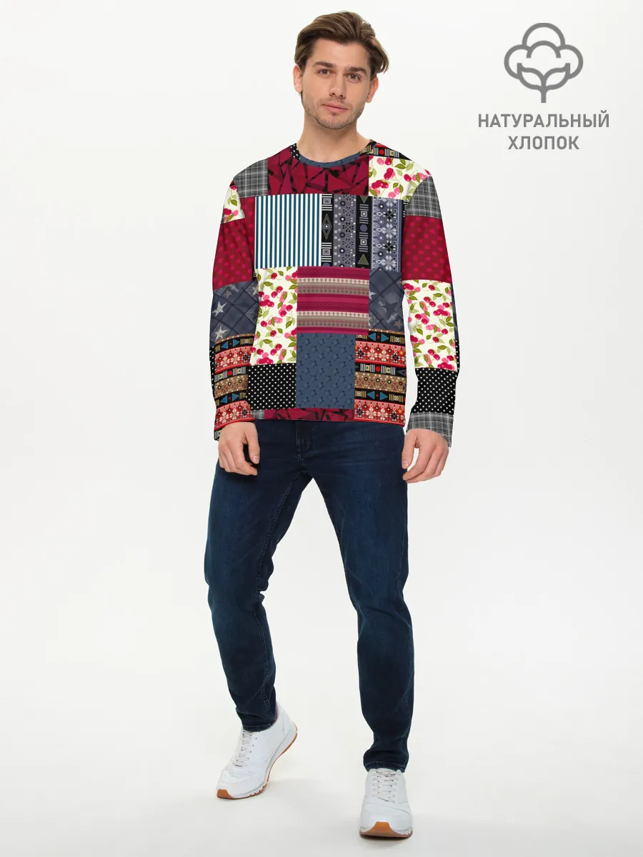 Мужской лонгслив базовый / Деревенский стиль. Пэчворк.