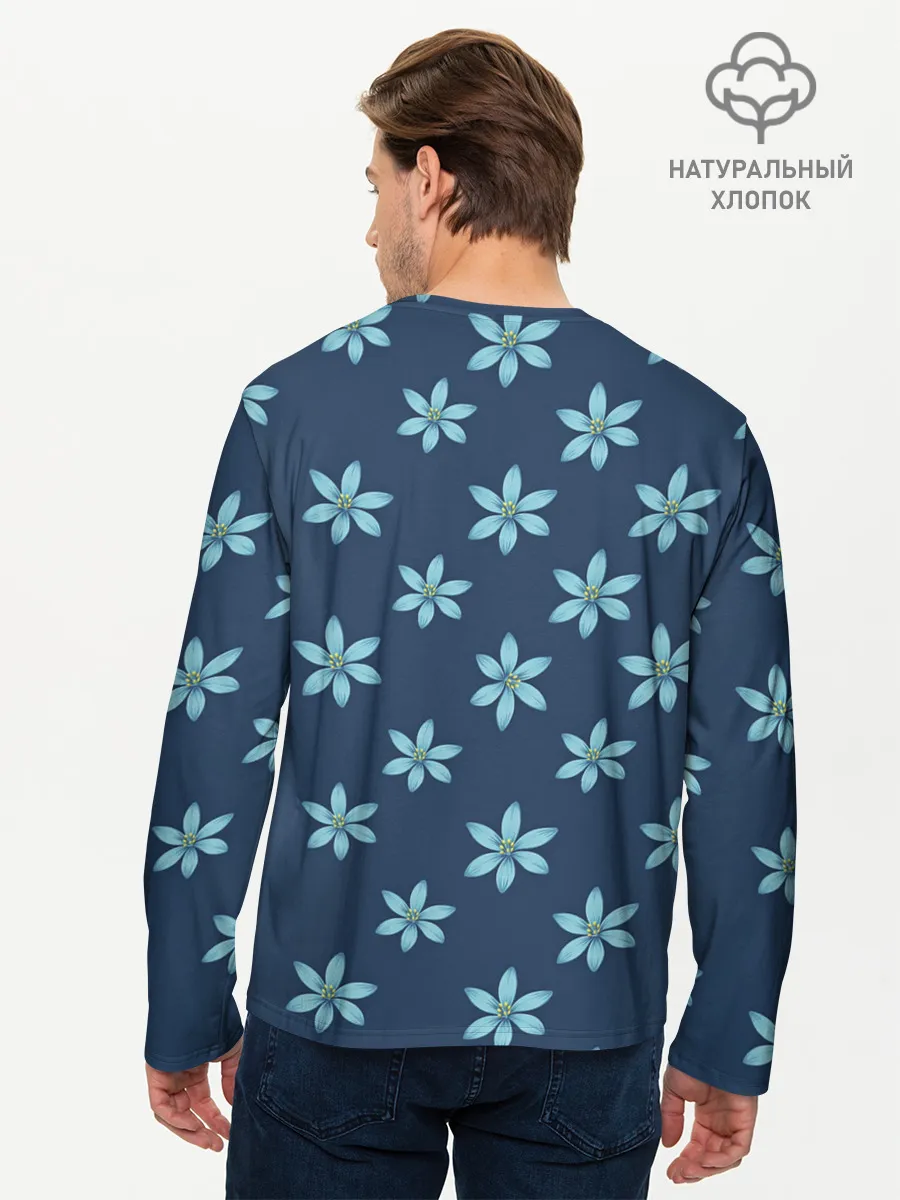 Мужской лонгслив базовый / Цветы | Голубые