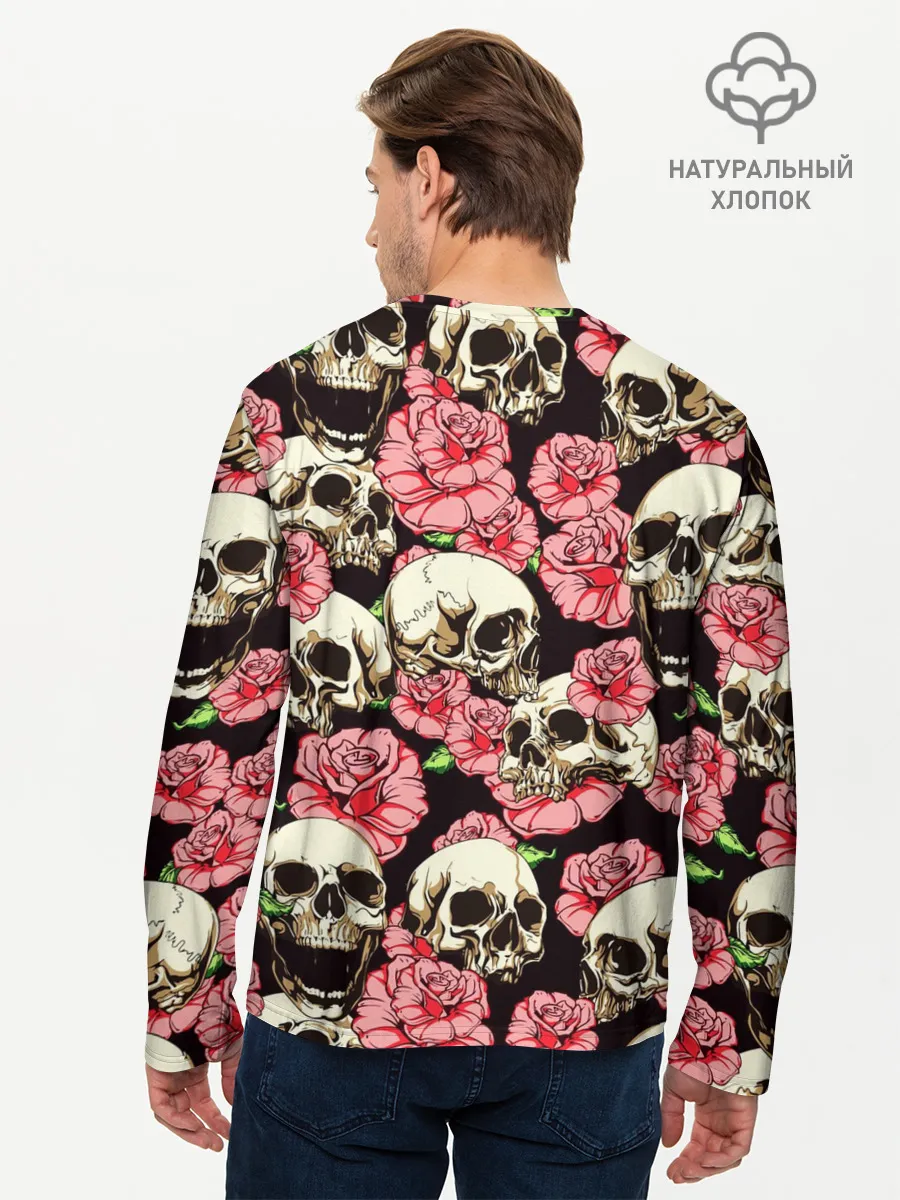 Мужской лонгслив базовый / Черепа и цветы