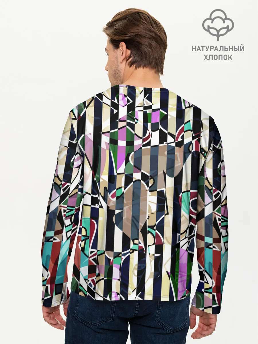 Мужской лонгслив базовый / Полосатый абстрактный узор