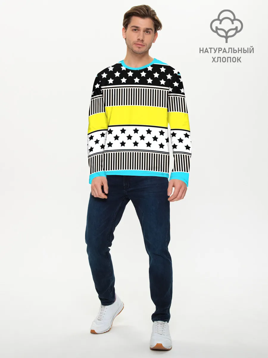 Мужской лонгслив базовый / Неоновый яркий полосатый узор