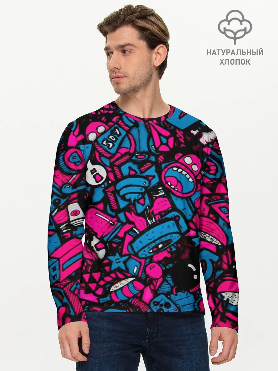 Мужской лонгслив базовый / Мультяшные кислотные картинки
