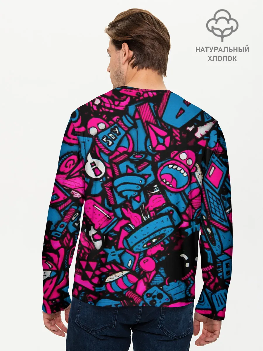 Мужской лонгслив базовый / Мультяшные кислотные картинки