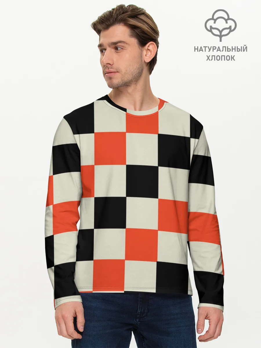 Мужской лонгслив базовый / Образец шахматной доски