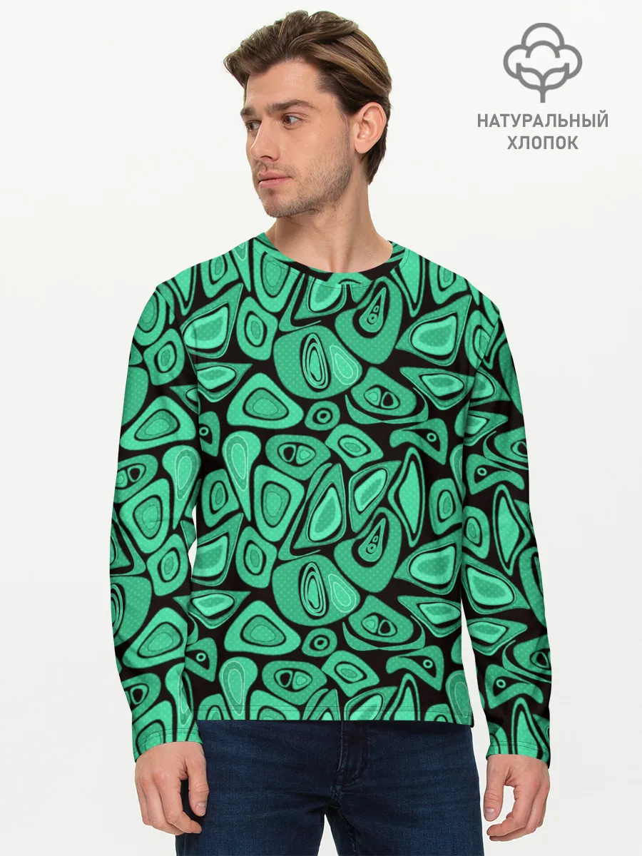 Мужской лонгслив базовый / Зеленый абстрактный узор