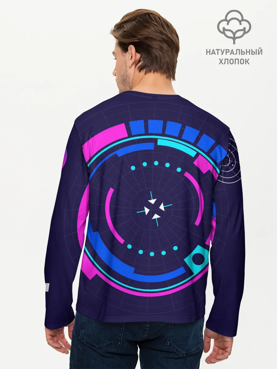 Мужской лонгслив базовый / Розовый Синий Киберпанк