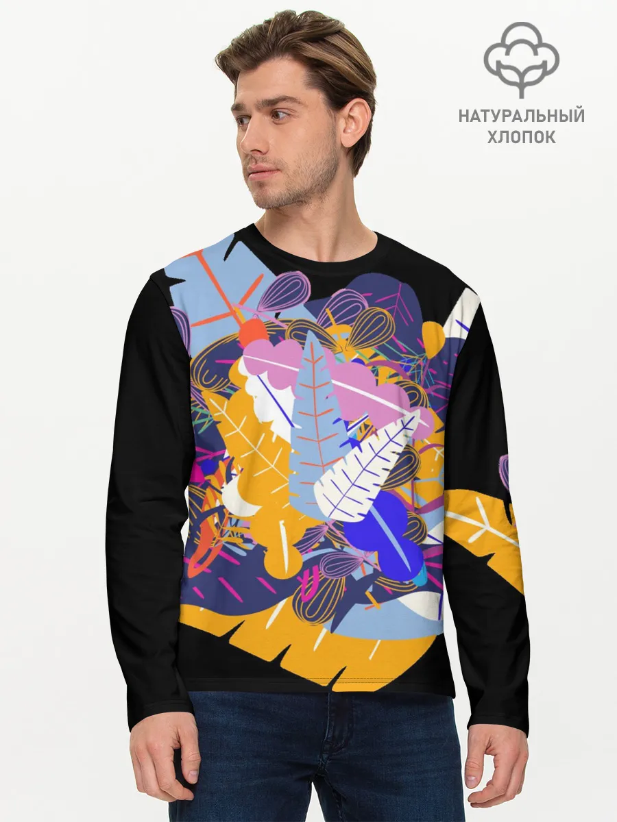 Мужской лонгслив базовый / узор из листьев и цветов