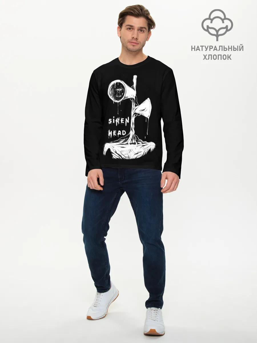Мужской лонгслив базовый / Сиреноголовый ЧБ Siren Head