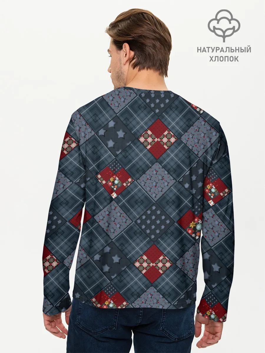 Мужской лонгслив базовый / Синий джинсовый плед