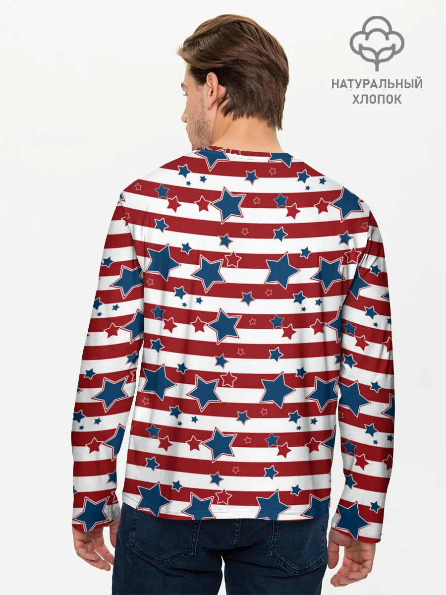 Мужской лонгслив базовый / Синие звезды на полосатом фоне