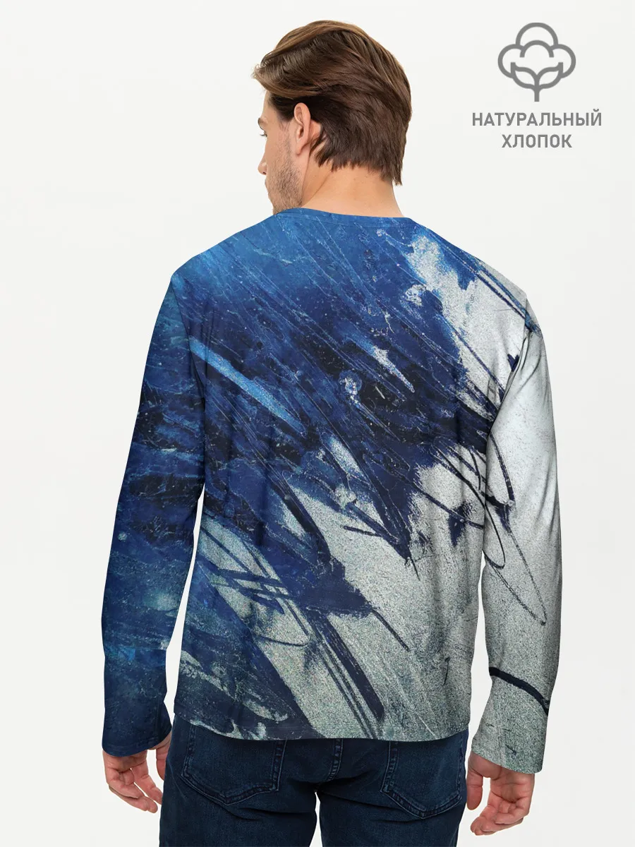 Мужской лонгслив базовый / Серо-синее абстрактное