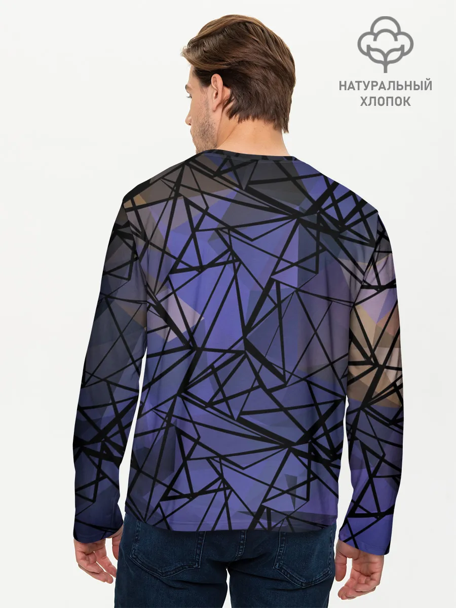 Мужской лонгслив базовый / Синий-бежевый абстрактный узор