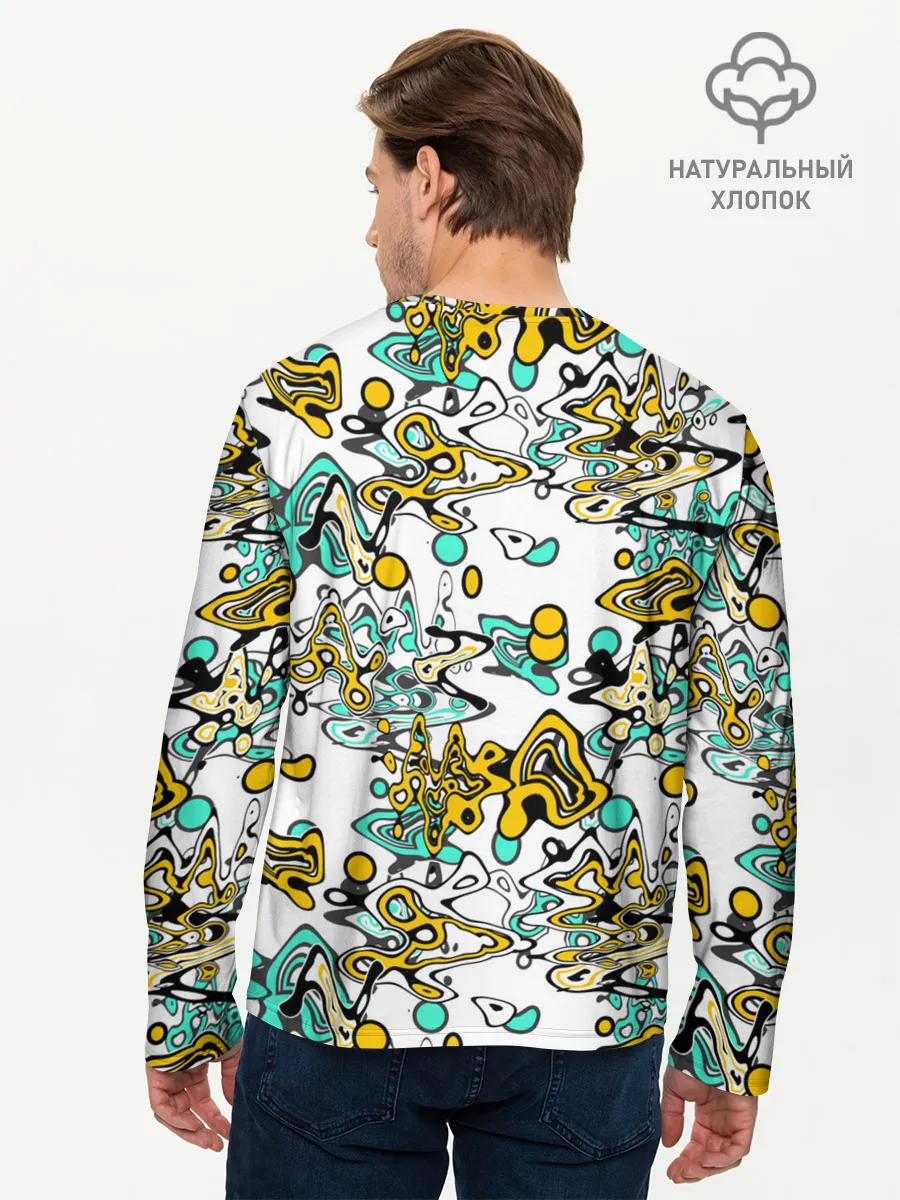 Мужской лонгслив базовый / Бирюзово-желтый узор