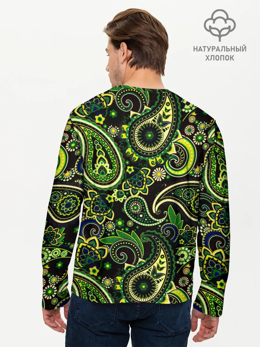 Мужской лонгслив базовый / Ярко зеленые славянские узоры