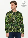 Мужской лонгслив базовый / Ярко зеленые славянские узоры