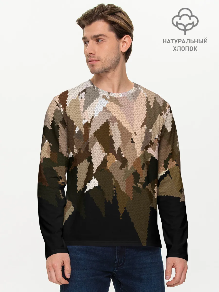Мужской лонгслив базовый / Бежево-коричневая мозаика