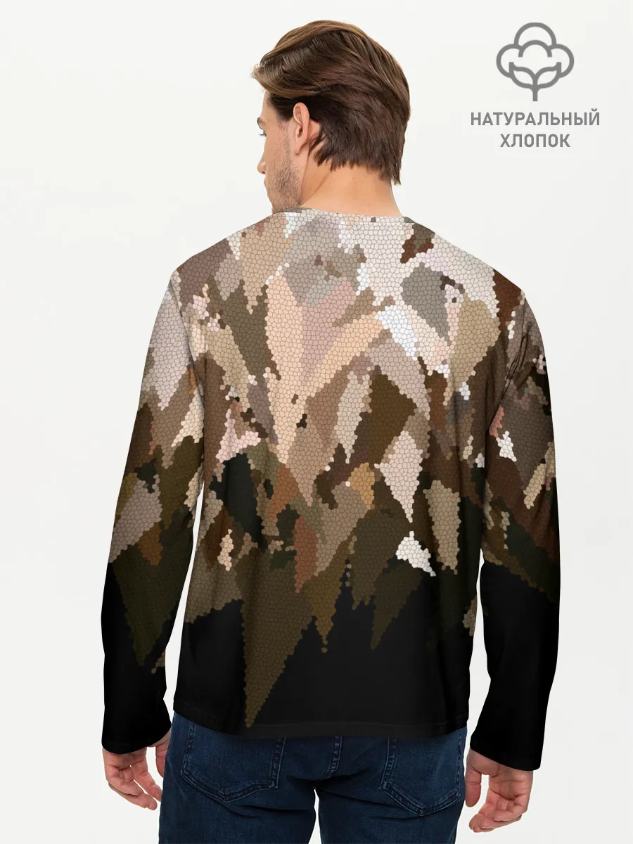 Мужской лонгслив базовый / Бежево-коричневая мозаика