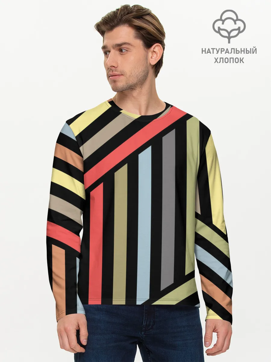 Мужской лонгслив базовый / Абстрактный полосатый узор