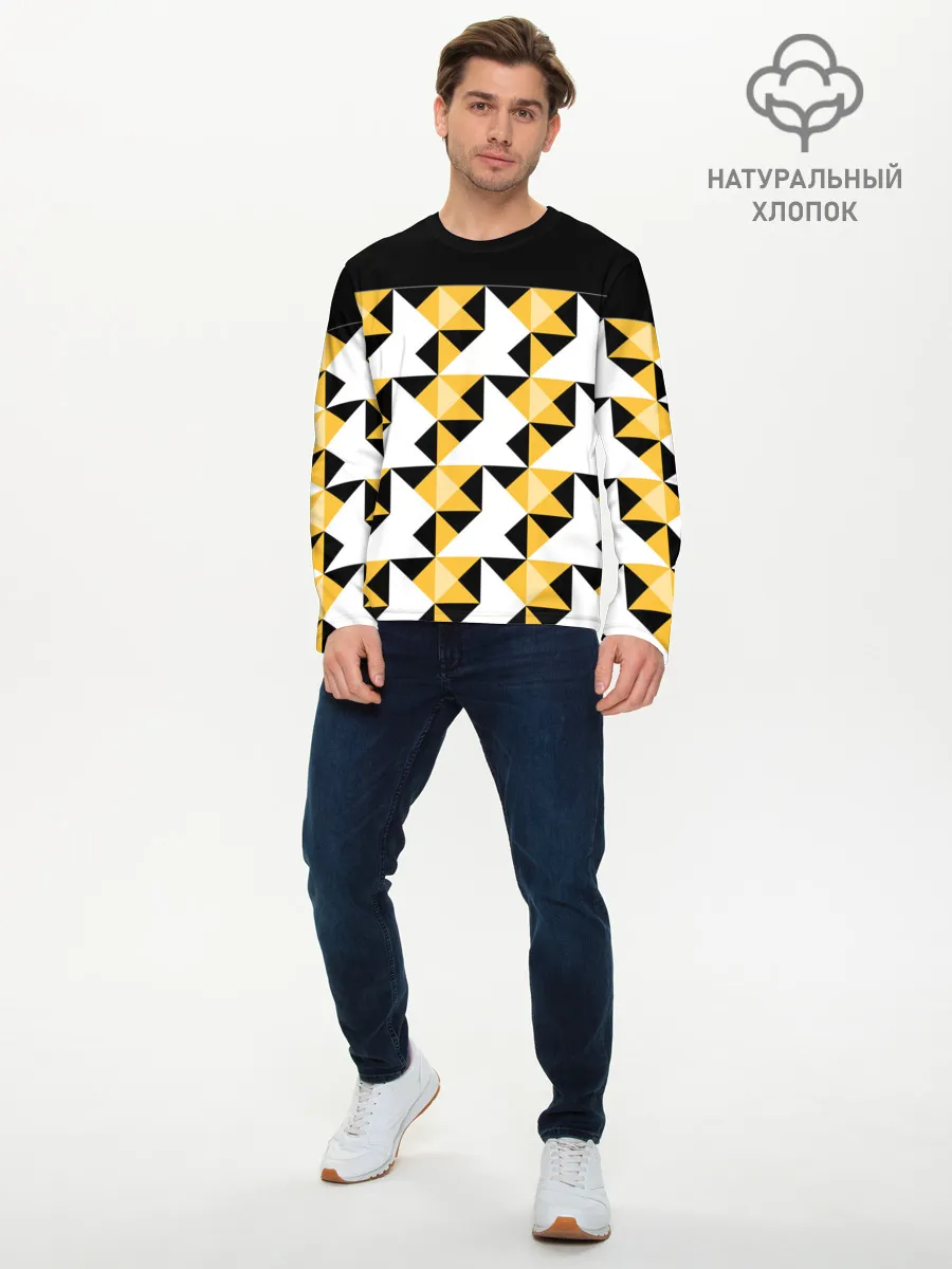 Мужской лонгслив базовый / Черно-желтый геометрический