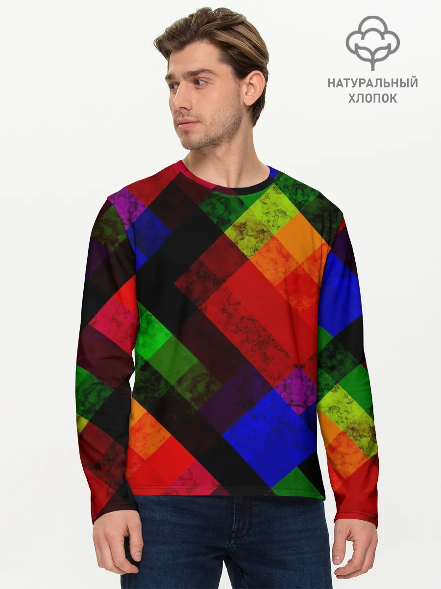 Мужской лонгслив базовый / Яркий геометрический узор