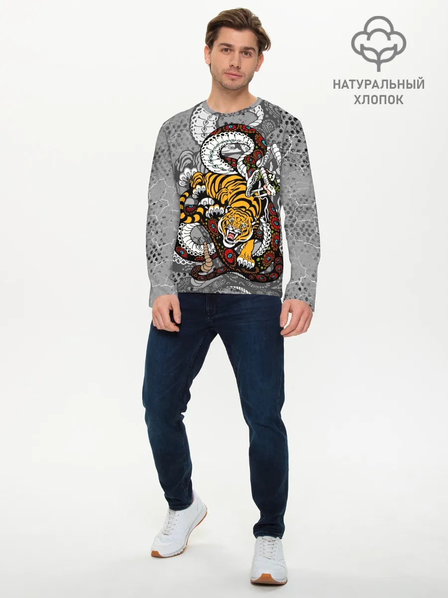 Мужской лонгслив базовый / Змея и Тигр|Tiger Snake Fight
