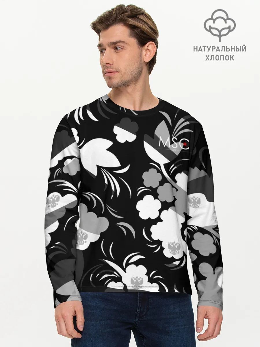 Мужской лонгслив базовый / Russia | Камуфляж белый