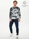 Мужской лонгслив базовый / Черно-белый узор. Маки.