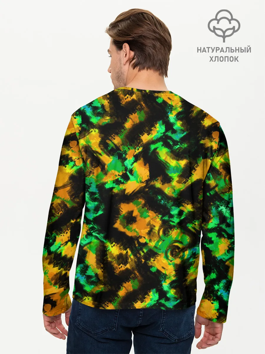 Мужской лонгслив базовый / Абстрактный желто-зеленый узор