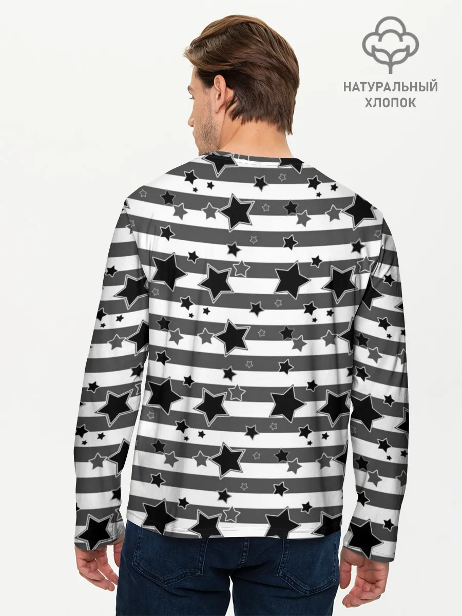 Мужской лонгслив базовый / Черно-белый полосатый узор
