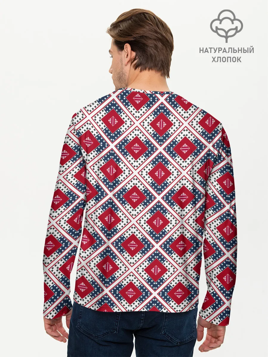 Мужской лонгслив базовый / Красно-синий плед -клетка