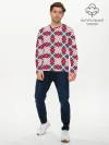 Мужской лонгслив базовый / Красно-синий плед -клетка