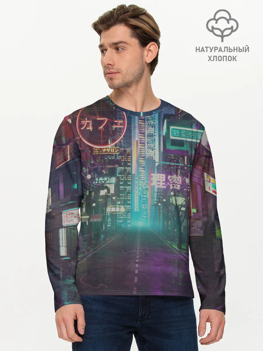 Мужской лонгслив базовый / Neon Tokyo
