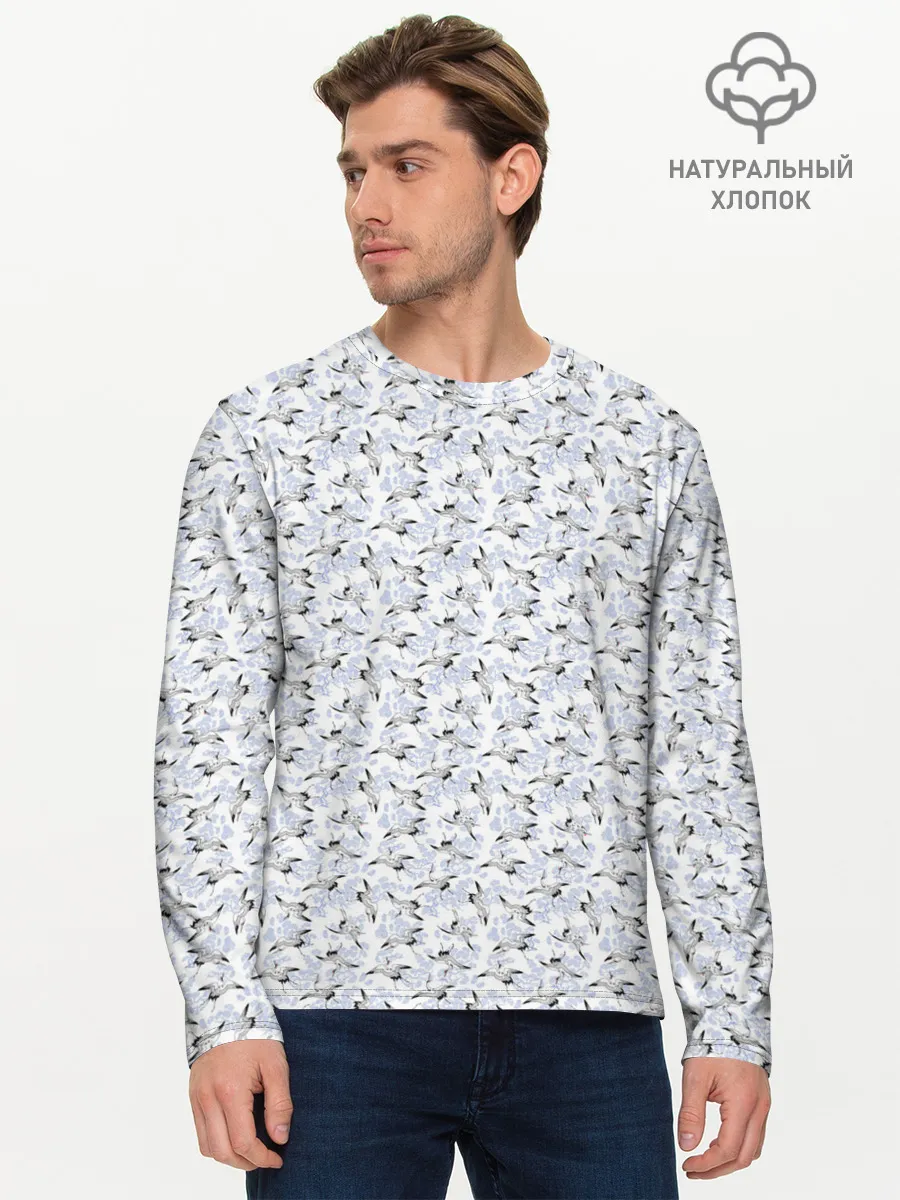 Мужской лонгслив базовый / Журавли