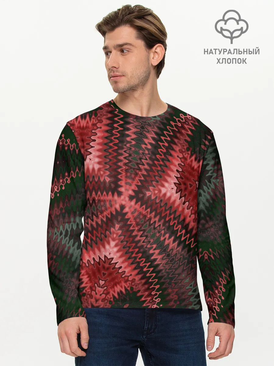 Мужской лонгслив базовый / Серо-коричневый узор