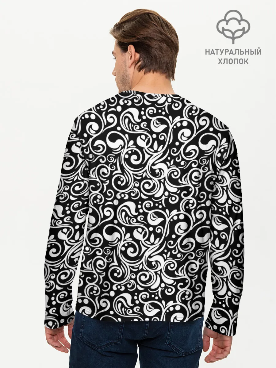 Мужской лонгслив базовый / Черно-белая роспись