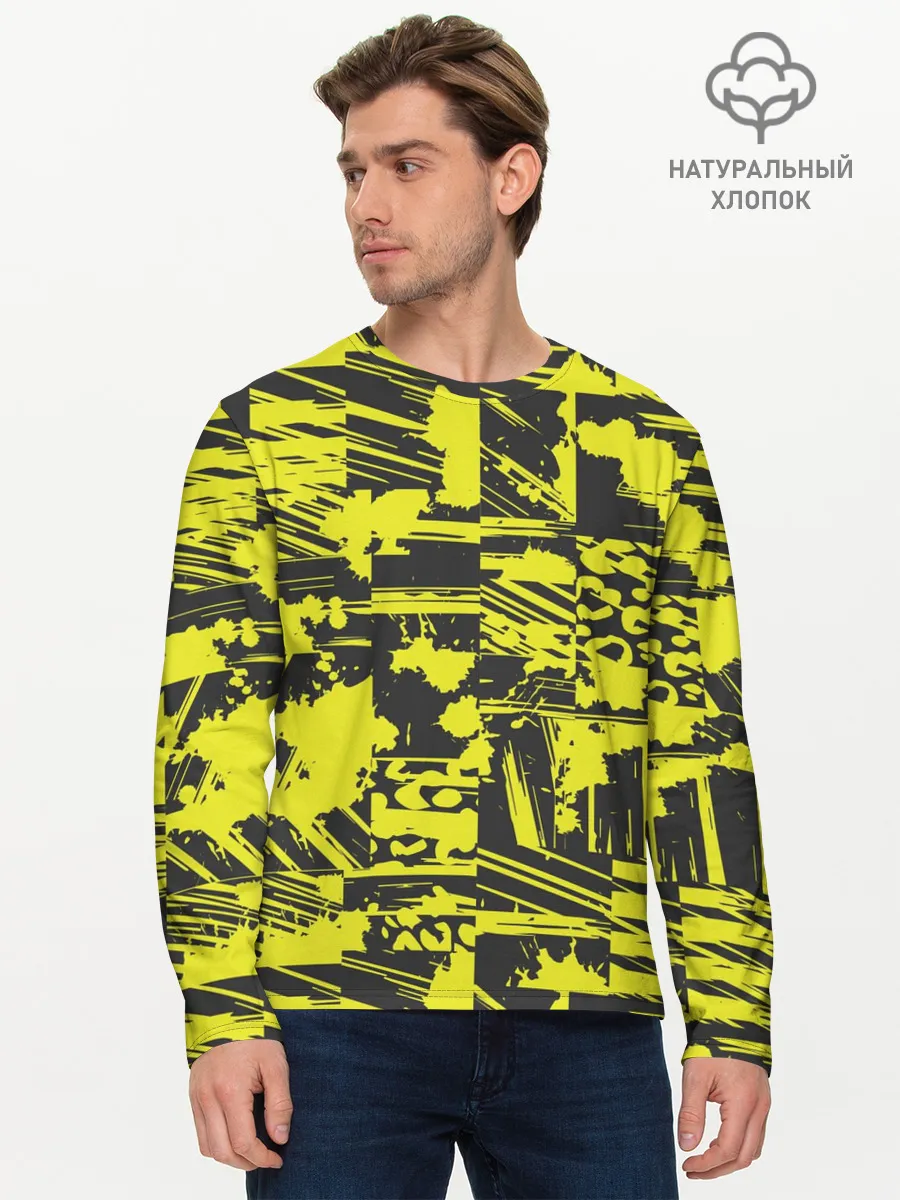 Мужской лонгслив базовый / Желтая текстура