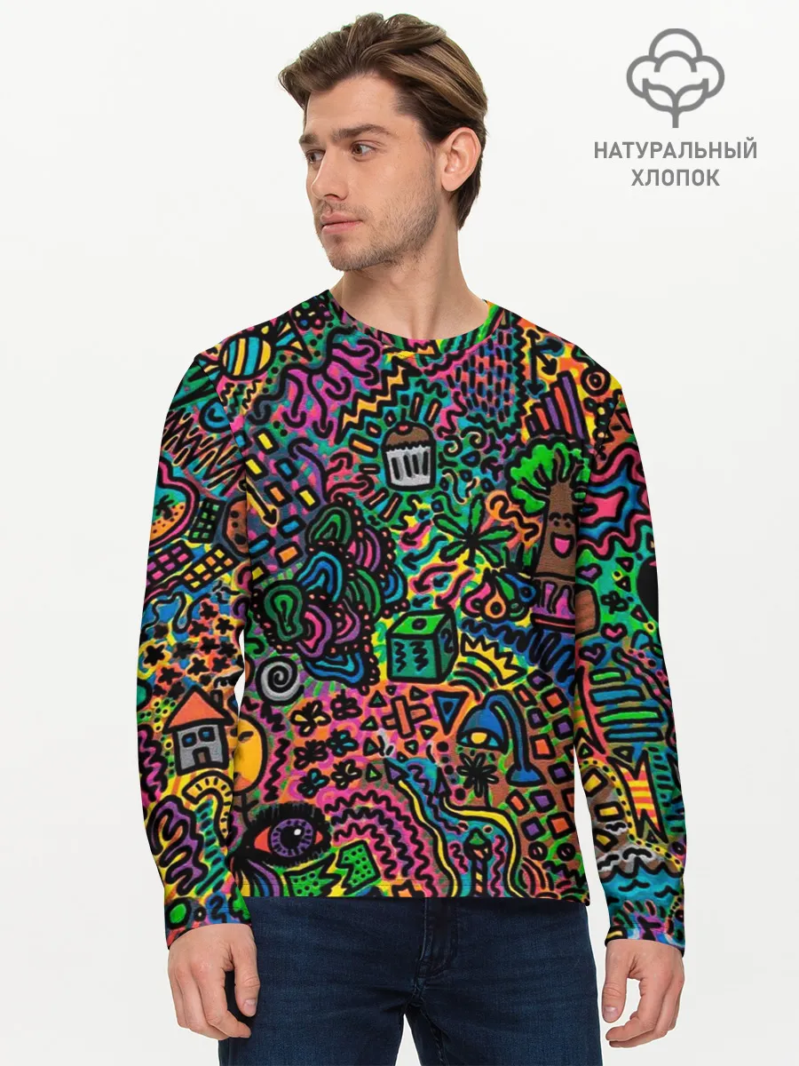 Мужской лонгслив базовый / Кислотные узоры психоделика