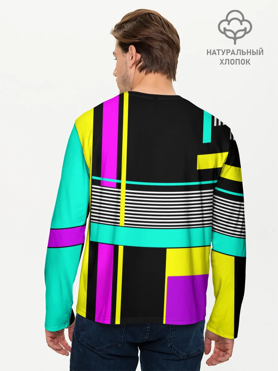 Мужской лонгслив базовый / Геометрический неоновый узор