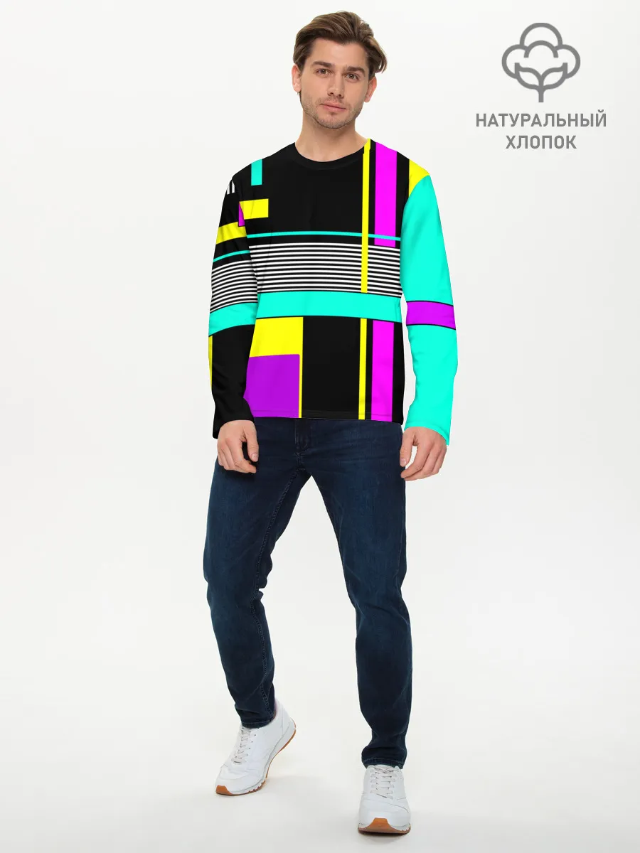 Мужской лонгслив базовый / Геометрический неоновый узор