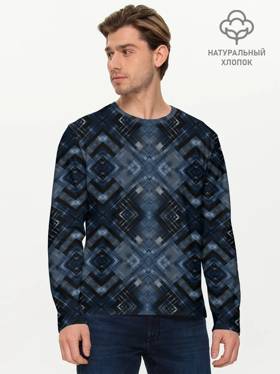 Мужской лонгслив базовый / Темный синий абстрактный узор