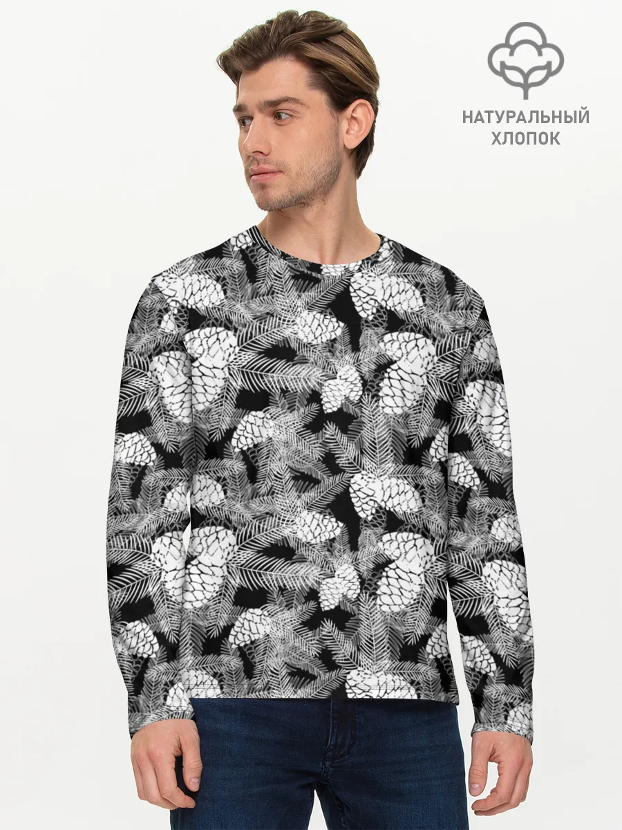 Мужской лонгслив базовый / Черно-белый узор шишки