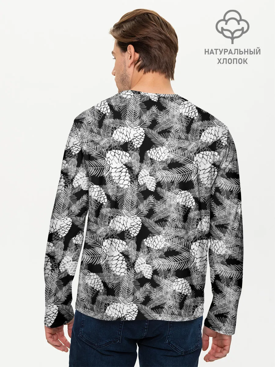 Мужской лонгслив базовый / Черно-белый узор шишки