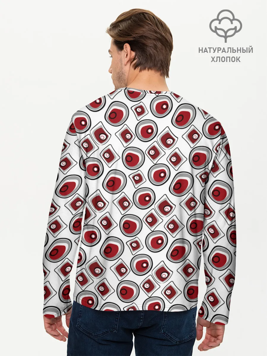 Мужской лонгслив базовый / Красно черный узор на белом