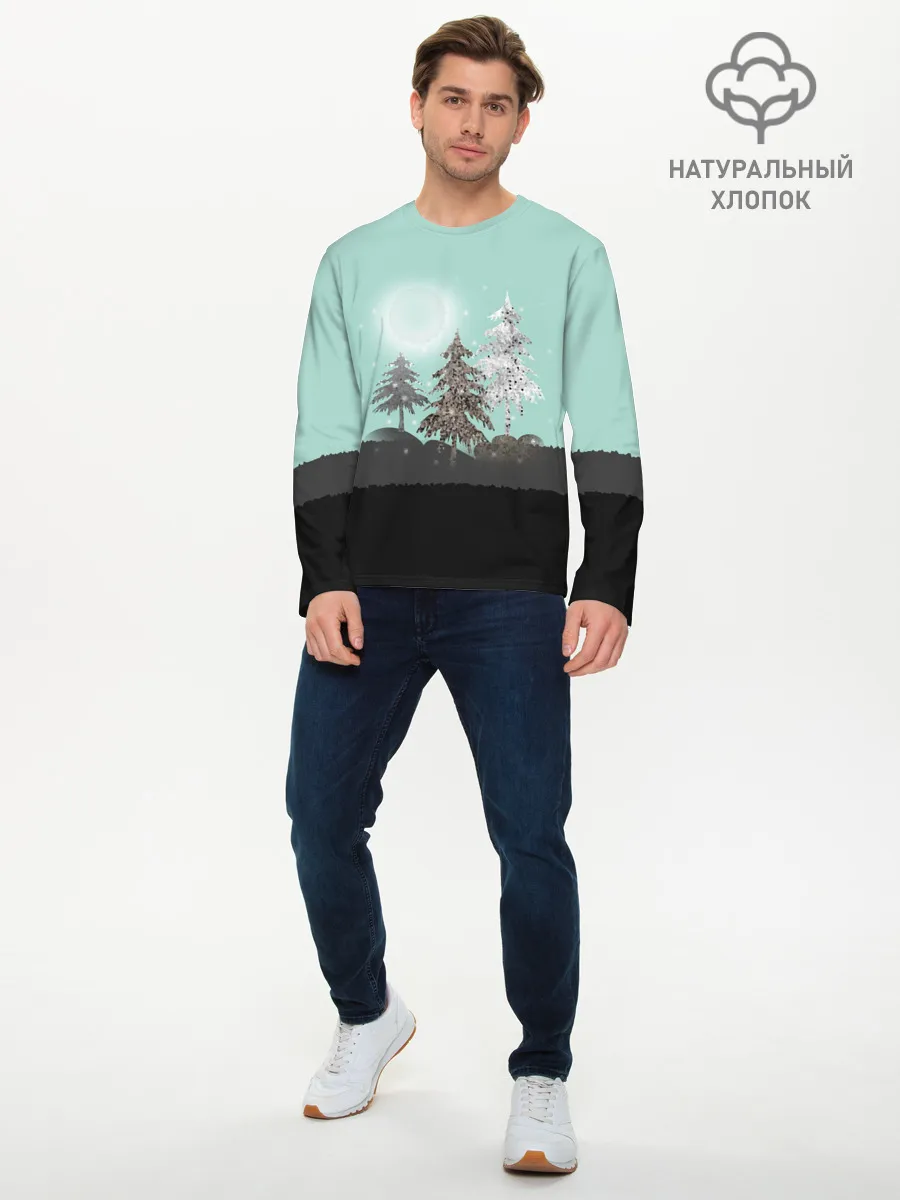 Мужской лонгслив базовый / Лес. Мозаичный узор